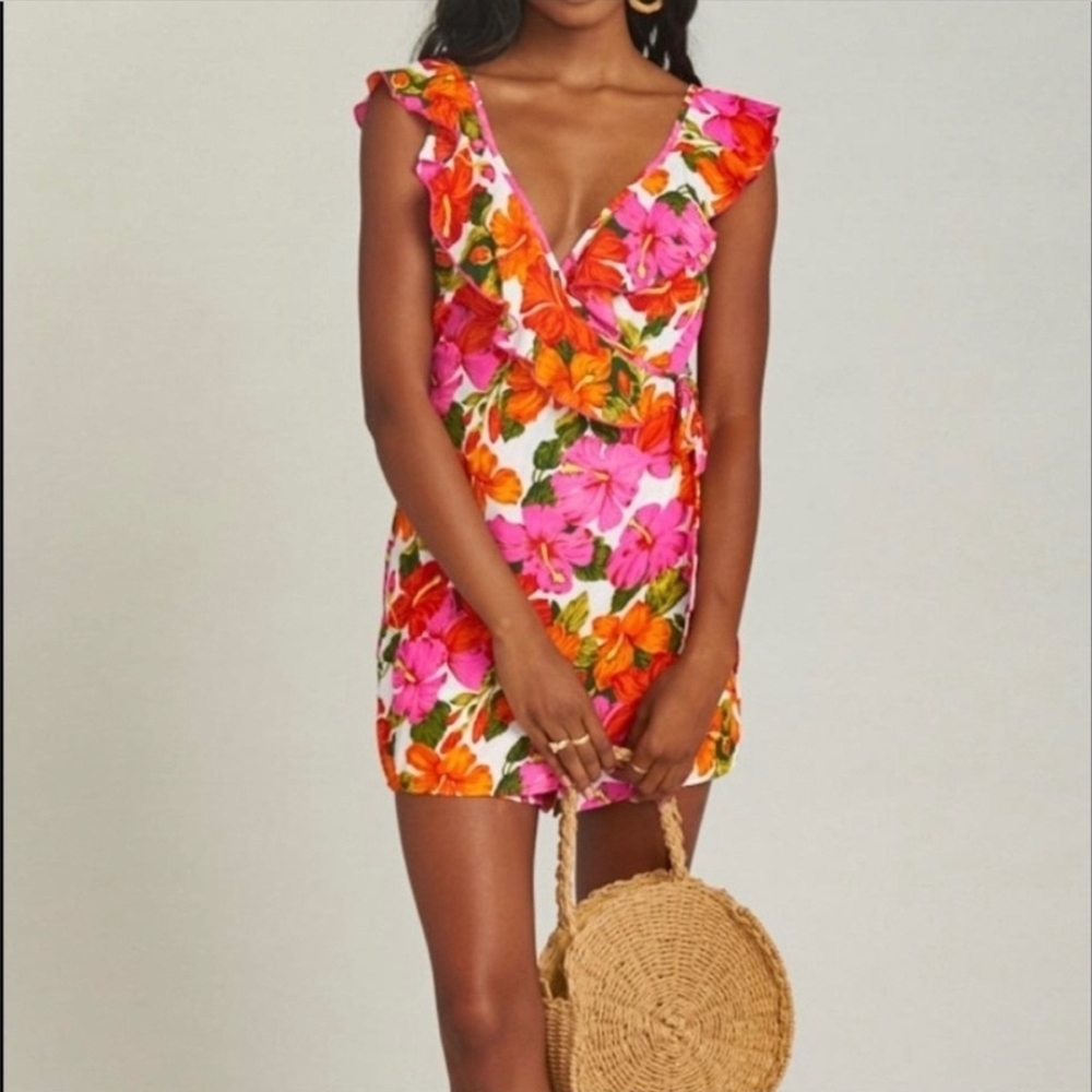 Show Me Your Mumu Floral V-Neck Ruffle Romper S